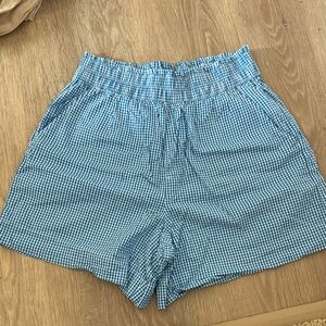 aerie Blue Gingham High-Waist Elastic Shorts